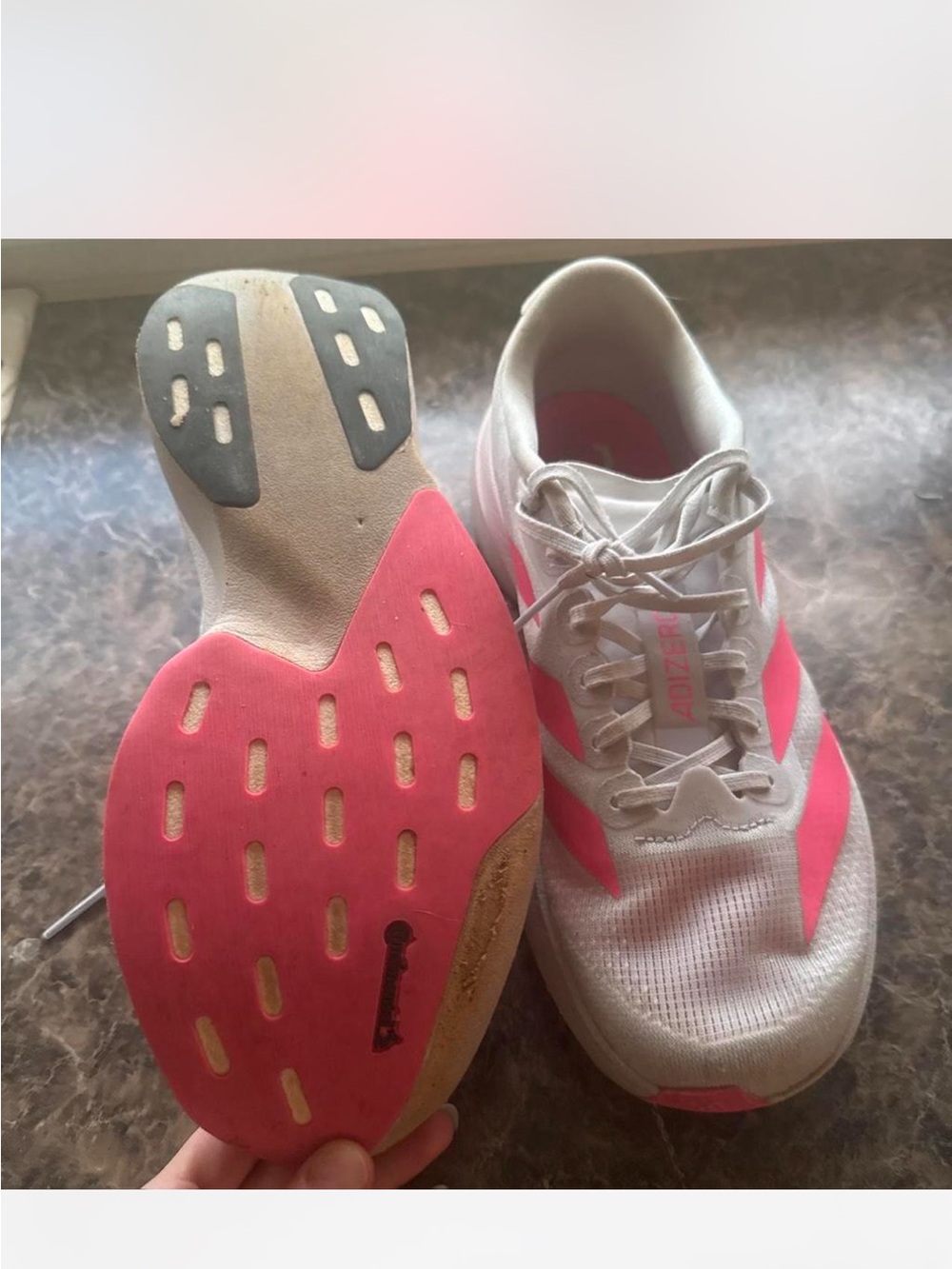 adidas evo sl Women White & Pink Athletic Running Shoes